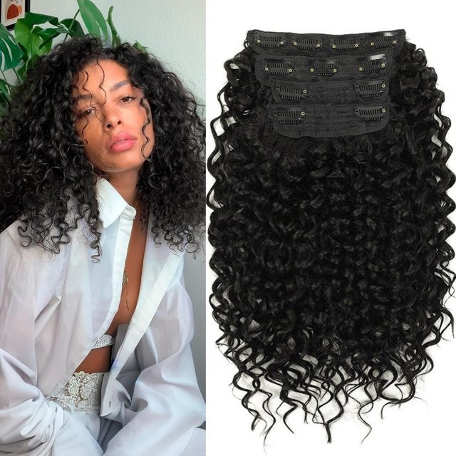 YAKIBEAUTY Clip-in Haarverlängerung, kurze Welle, schwarz, 4 Teile/Satz, Damen - Bild 1