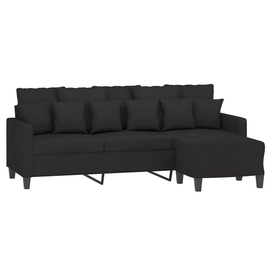 vidaXL 3-Sitzer-Sofa mit passendem Hocker in Schwarz aus Stoff mit Armlehnen im modernen L-Shape Design - Bild 2