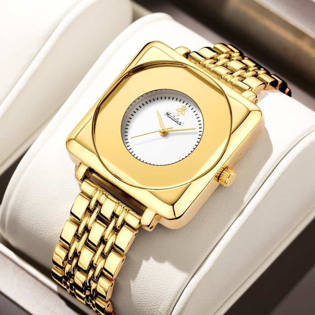 YaLaLuSi Armbanduhr, Damen, Quarz, Edelstahl, Gold, eckiges Zifferblatt - Bild 1