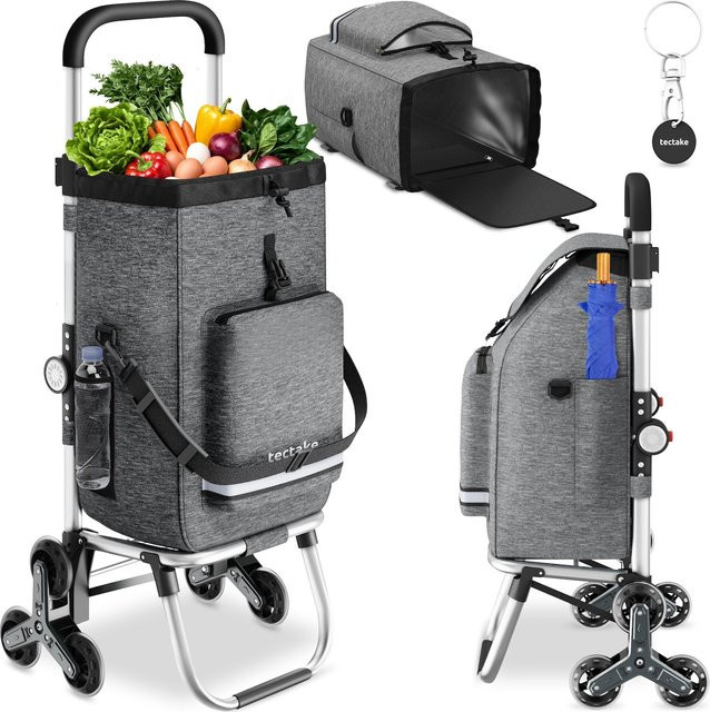 tectake Einkaufstrolley 3-in-1 als Umhängetasche und Sackkarre mit Kühltasche und Treppensteiger-Rädern, Grau, Volumen: 56 l, B: 42 cm, T: 38 cm, H: 95 cm - Bild 1