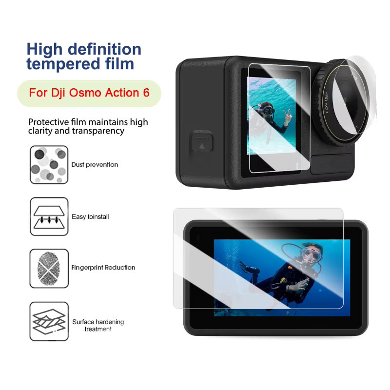 DJI Osmo Action 6 Schutzfolien-Set aus gehärtetem Glas für HD-Display und Objektiv, transparent - Bild 7