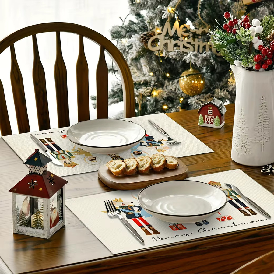 VIKAMA 4-teiliges Weihnachts-Tischset Set mit Nussknacker-Motiv in Mehrfarbig, Leinen, Rechteckig - Bild 4