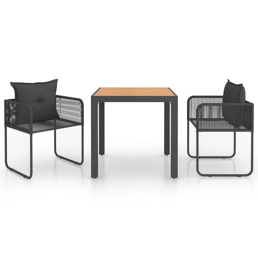 Furnicato 3-teilige Garten-Essgruppe aus PVC-Rattan in Schwarz und Braun - Bild 2