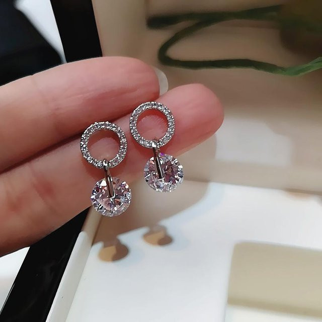 YIRAN Jewelry Ohrstecker, Kupfer, Zirkonia, Diamant, gray, Damen - Bild 1