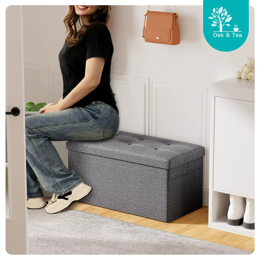 Oak & Tea Klappbare Sitzbank mit Stauraum in Eiche und Grau, B/T/H: 76 x 38 x 38 cm - Bild 2