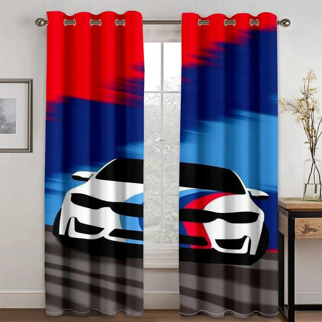 Yiran Furniture Fenstervorhänge mit 3D-Comic-Rennauto-Motiv für Kinder, 2er-Set, halbtransparent, Mehrfarbig, Breite: 75 cm, Höhe: 166 cm - Bild 1