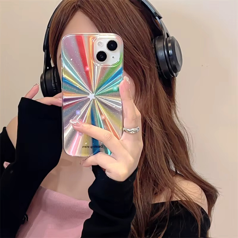 KASONPAI Silikon Handyhülle mit buntem Regenbogen-Sterne-Glitzer für iPhone 11 12 13 14 15 16 17 Pro Max Plus, stoßfeste Rückseite, Multicolour - Bild 4