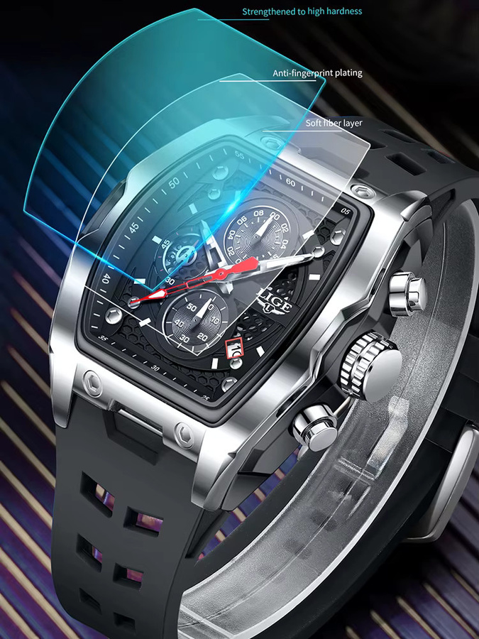LIGE Armbanduhr Chronograph, Quarz, Edelstahl, Schwarz, Gold, Herren - Bild 7