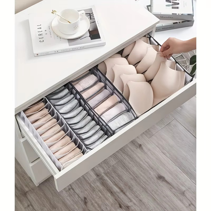 YOCITY Organizer-Box für Unterwäsche und Socken, faltbarer Schubladenteiler aus Mesh-Gewebe, grau - Bild 2