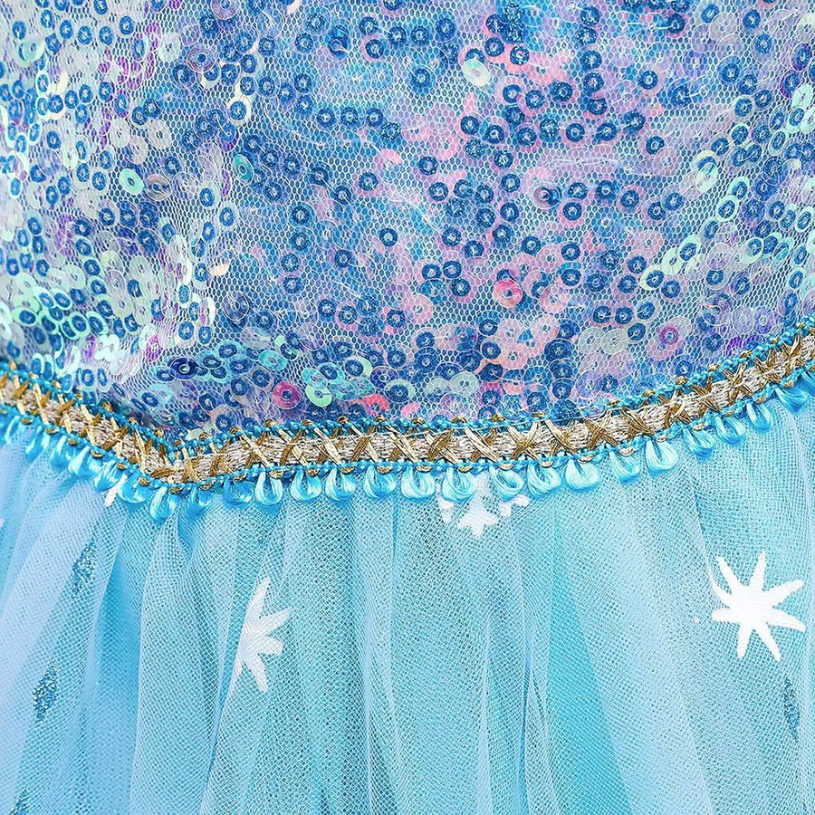 MESOQ Frozen Die Eiskönigin Elsa Kostüm Prinzessinnenkleid, Weißes Pailletten-Karnevalskleid, Textil - Bild 2