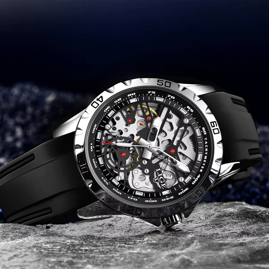 LIGE Armbanduhr Automatik, Edelstahl, Schwarz, Herren - Bild 3