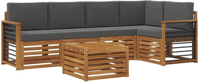 vidaXL Sofagarnitur 6-teilig in U-Form aus Massivholz Akazie mit Polstern in Anthrazit und Natur - Bild 1
