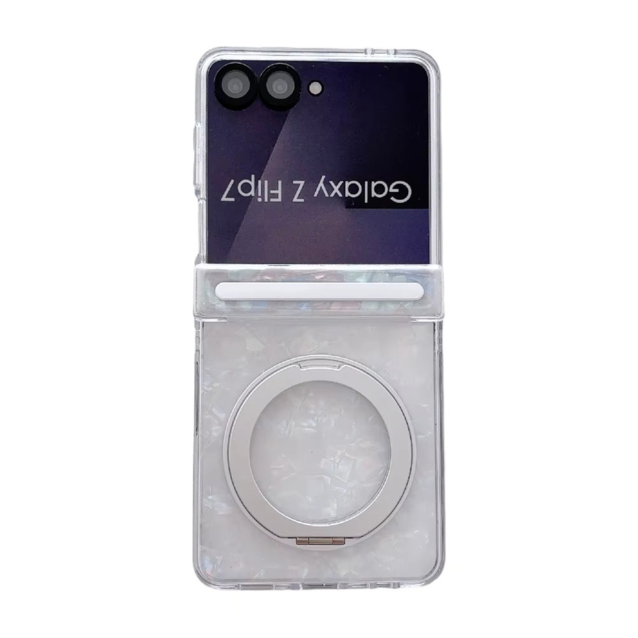 Magnetische Scharnier-Schutzhülle mit Muschelmuster für Samsung Galaxy Z Flip 7 FE, 8, 6, 5 mit 360 Grad drehbarer Halterung und kabelloser Ladestation, Farbe: Pink/Transparent, Material: Hartes PC - Bild 4