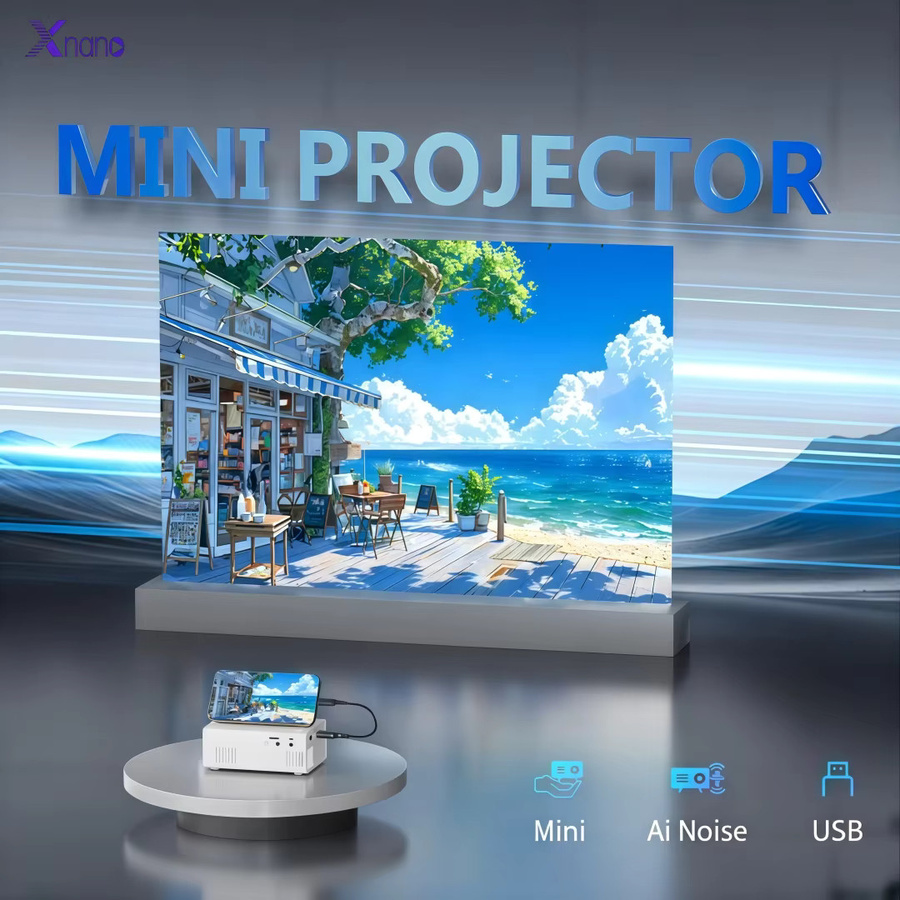 Xnano Q1 Mini-Projektor Tragbarer LED-Videoprojektor mit Full HD Unterstützung und Smartphone-Bildschirmspiegelung in Weiß - Bild 3