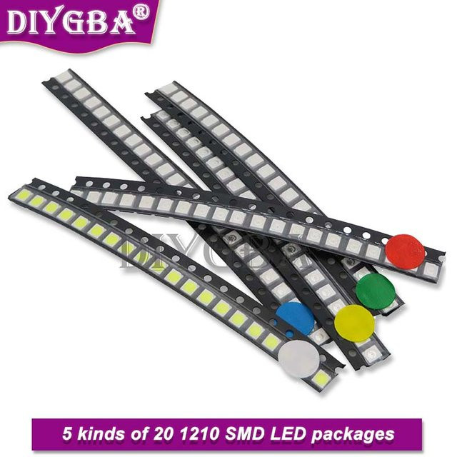 DIYGBA SMD LED Dioden Sortiment Set mit 100 Stück in den Farben Grün, Rot, Weiß, Blau und Gelb - Bild 1