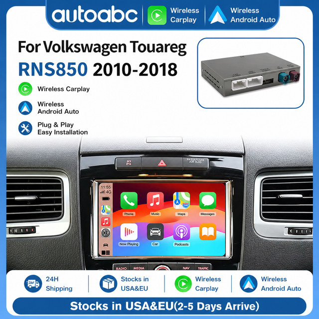AUTOABC Kabelloses CarPlay und Android Auto Interface für Volkswagen Touareg RNS850 (2010-2018) mit GPS, Bluetooth und Mirror Link sowie Sprachsteuerung - Bild 1