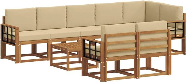 vidaXL Outdoor-Sofagarnitur aus Akazienholz in L-Form mit 9-teiligem Set, Farbe Natur-Beige - Bild 1