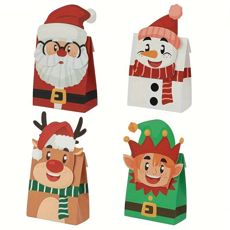 Set aus Weihnachts-Süßigkeitsboxen in 4 verschiedenen Stilen, bunte Snackboxen aus Papier für deine Weihnachtsparty und als Partydekoration - Bild 4