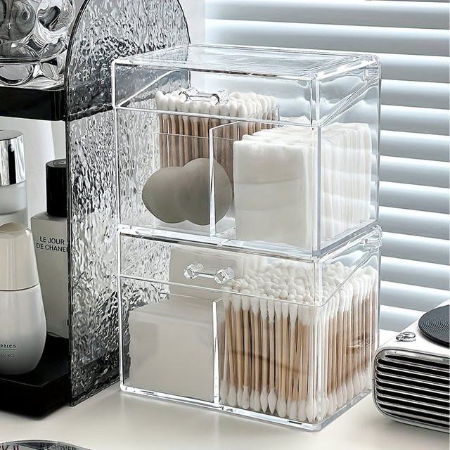 Untior Multifunktionaler Acryl-Wattepad-Organizer mit 3 Fächern und Deckel, transparent - Bild 1