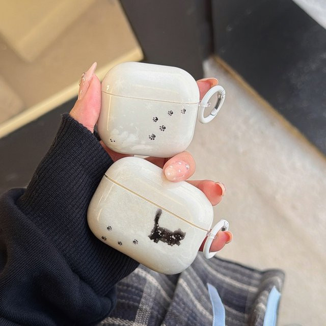 Glänzende AirPods Pro Schutzhülle mit schwarzem Katzen- und Pfotenmuster für Apple AirPods Pro 2 3 4 - Bild 1