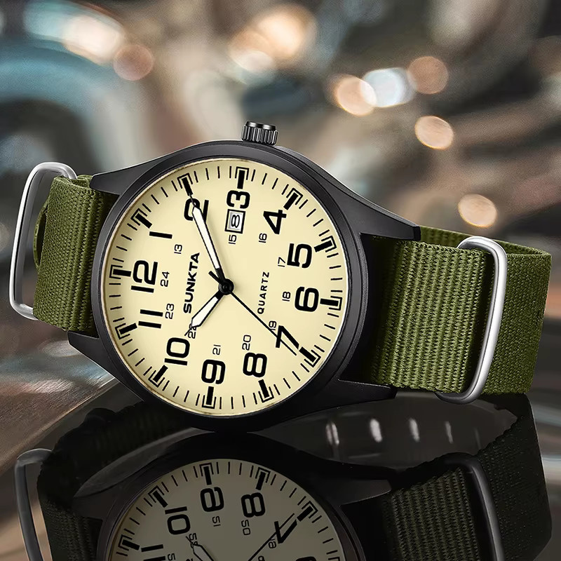 SUNKTA Armbanduhr Quarz, Edelstahl, Textil/NATO, Schwarz, Herren - Bild 3