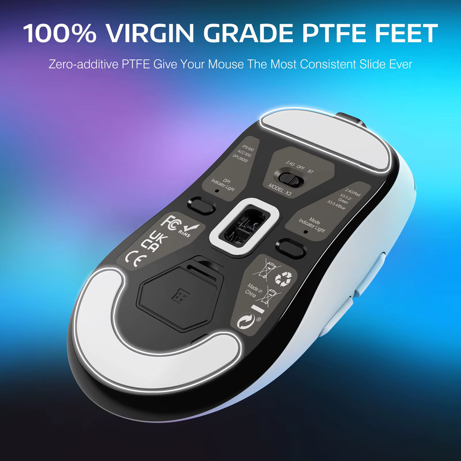 Attack Shark Angriff Hai x3 Drahtlose Gaming-Maus mit PAW3395 26k DPI optischem Sensor, ergonomisches Design mit 49g, programmierbare Tasten, Bluetooth und Wi-Fi, Farben: Weiß oder Violett - Bild 5