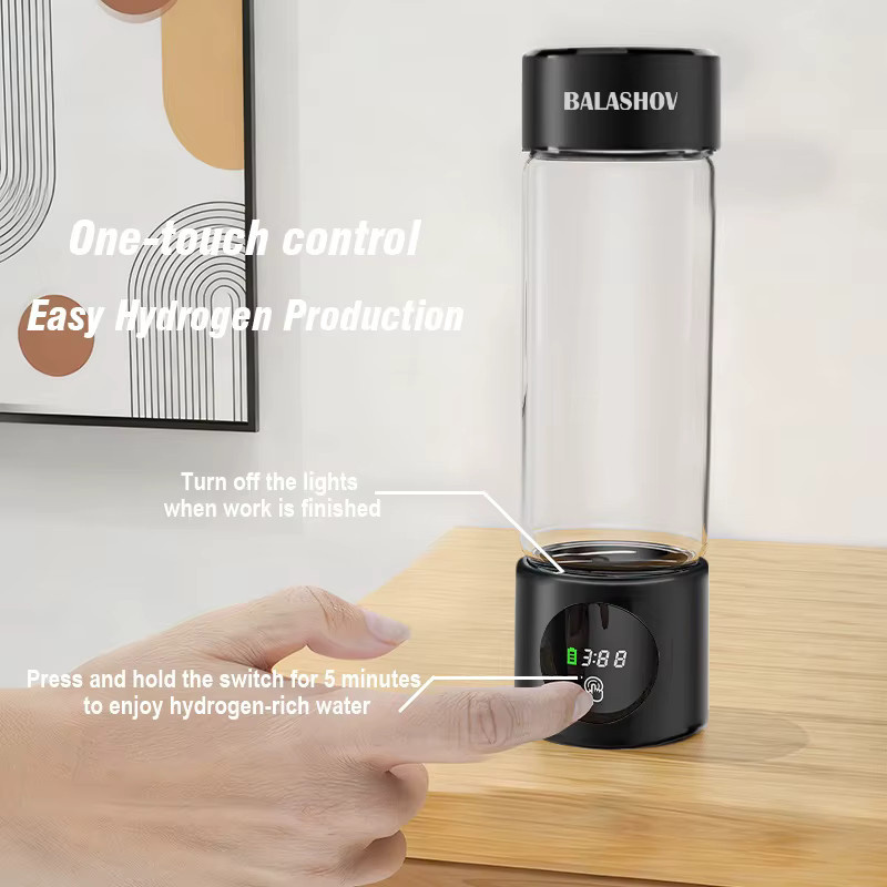 BALASHOV Wasserstoff-Wassergenerator mit SPE+PEM Doppelkammer und Zeitanzeige, Schwarz, 460 ml - Bild 5