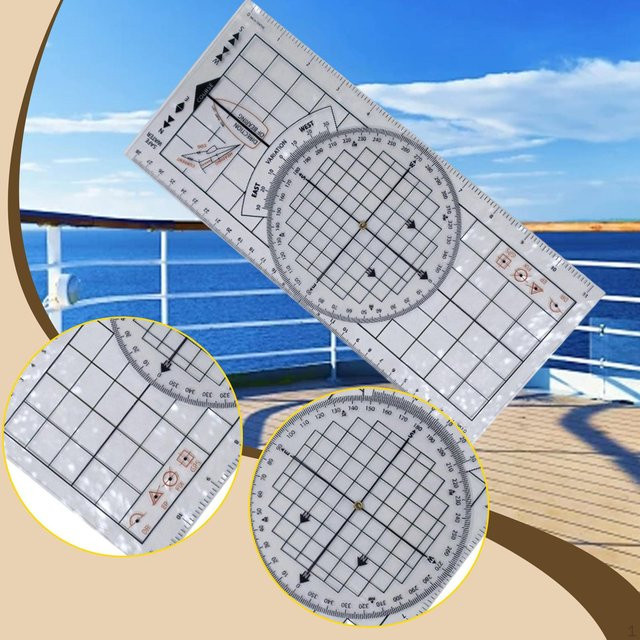 SunshineTek Kurs-Seekarten-Dreieck Einhand-Geradenteiler aus Kunststoff in Grau und Transparent - Bild 1