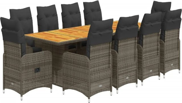 vidaXL 11-tlg Garten-Bistro-Set aus Poly Rattan und Akazienholz in Grau mit Kissen - Bild 1