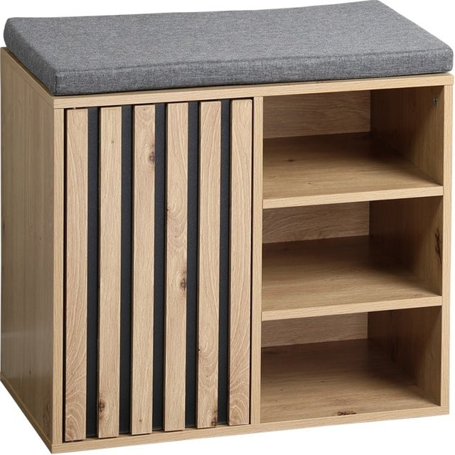 Kesper Schuhschrank mit Sitzkissen in Grau mit Akustikpaneeloptik B/H/T: 29,5 x 48 x 51,5 cm - Bild 1