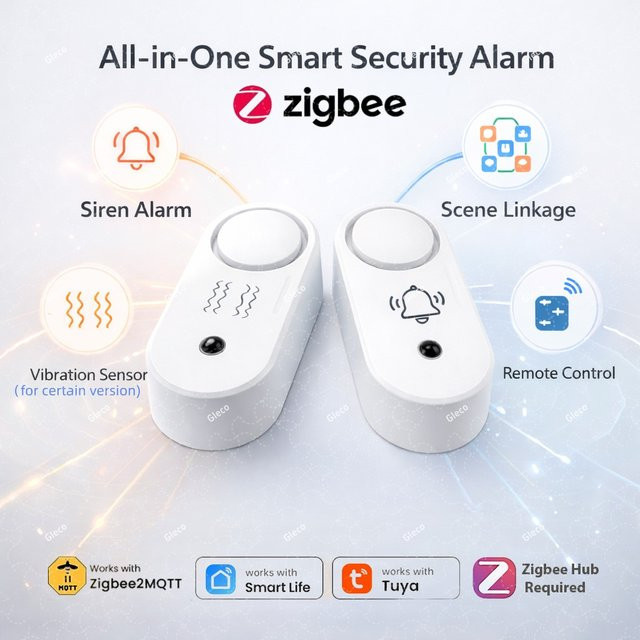 Coolo Zigbee Smart Siren Alarm Sensor mit Vibrationserkennung, 110 dB akustischer Alarm, Weiß, für TUYA 22M Home Security - Bild 1