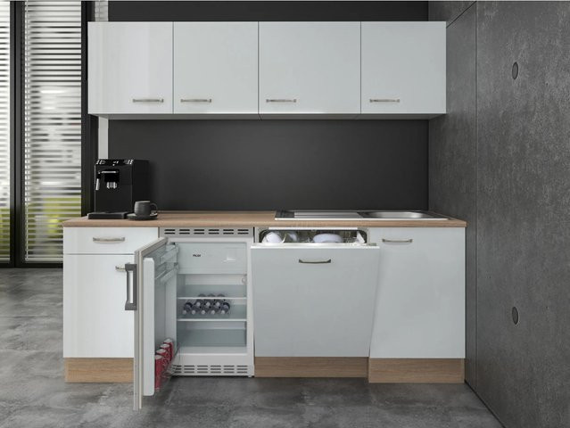 Flex-Well Exclusiv Büroküche Valero in Hochglanz Weiß und Sonoma Eiche, Höhe: 210 cm, Breite: 57 cm, Tiefe: 5 cm - Bild 1