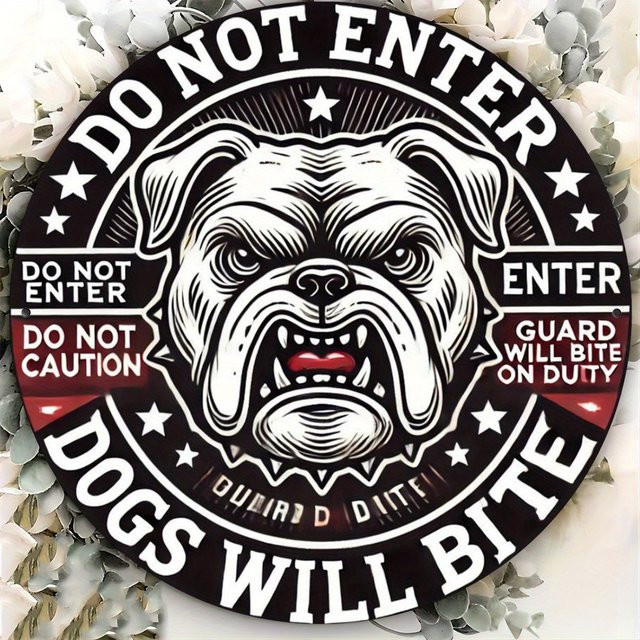 Potdemiel Metallschild No Entry Dog Bite Zone in Schwarz, Durchmesser: 20,3 cm - Bild 1