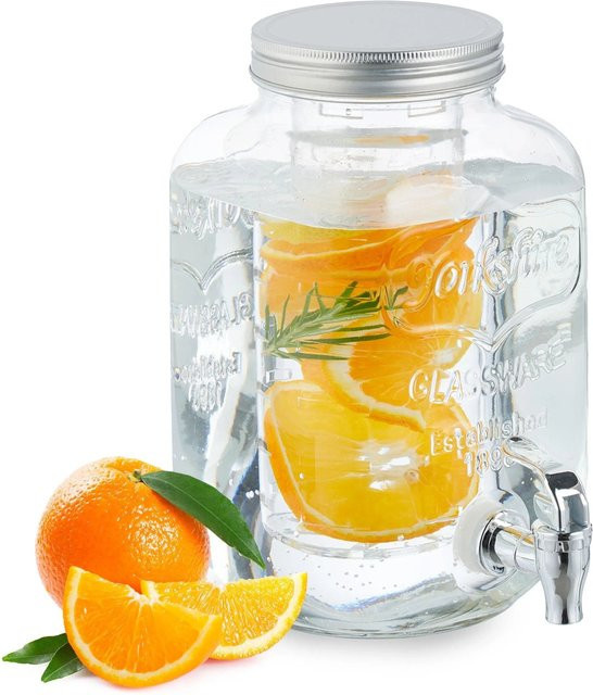 Relaxdays Getränkespender aus Glas in Transparent mit silbernem Einsatz, 4 Liter - Bild 1