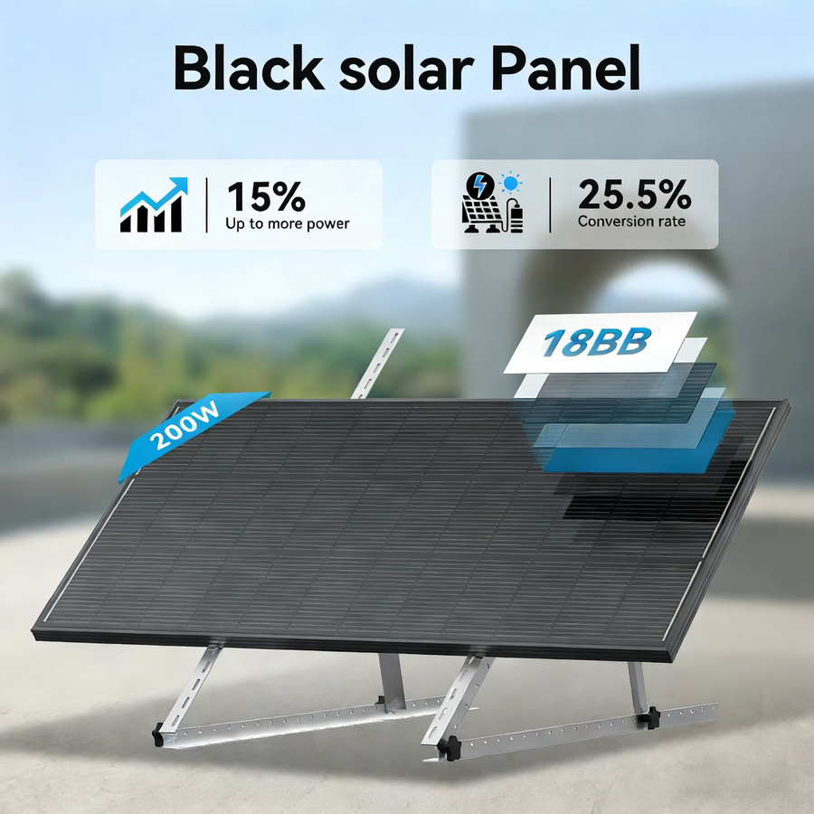 Rvpozwer Monokristallines Solarpanel 12,8 V 200 W N-Typ PV-Modul in Schwarz für Off-Grid Anwendungen und Hausdächer - Bild 2