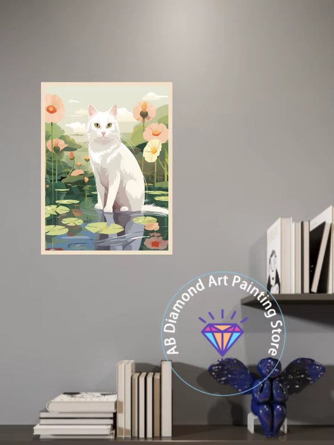 Potdemiel DIY Diamond Painting Kit Süße Katze 5D Mosaik in Multicolour, runde Form - Bild 2