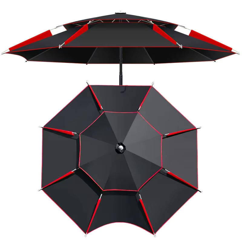 Regen- und Sonnenschirm für Outdoor-Camping und Strand mit verstellbarer Einstellrichtung, 1,8–2,6 m, Schwarz und Orange - Bild 2