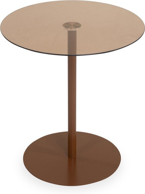 Beistelltisch BAIA modern in Braun mit runder Glasplatte und Metallgestell, Durchmesser: 43 cm, Höhe: 43 cm - Bild 1