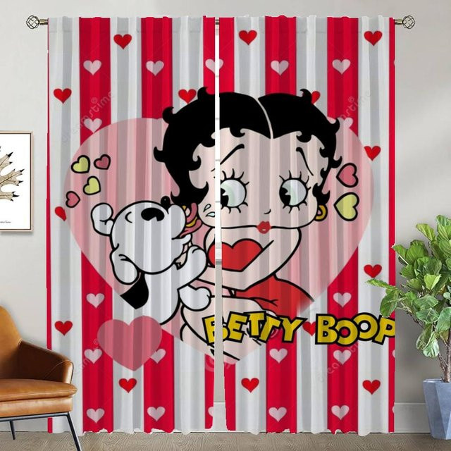 Betty Boop Tüll-Vorhänge Set aus Polyester in Rot, 2 Stück, B: 50 cm, H: 70 cm - Bild 1