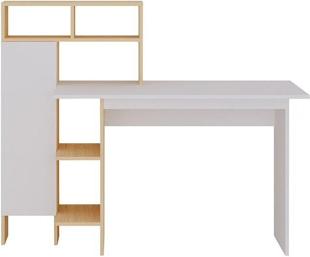 Montolania Schreibtisch in Naturfarben Hell und Weiß mit Schrank und 4 Ablagefächern, Breite: 136 cm - Bild 1