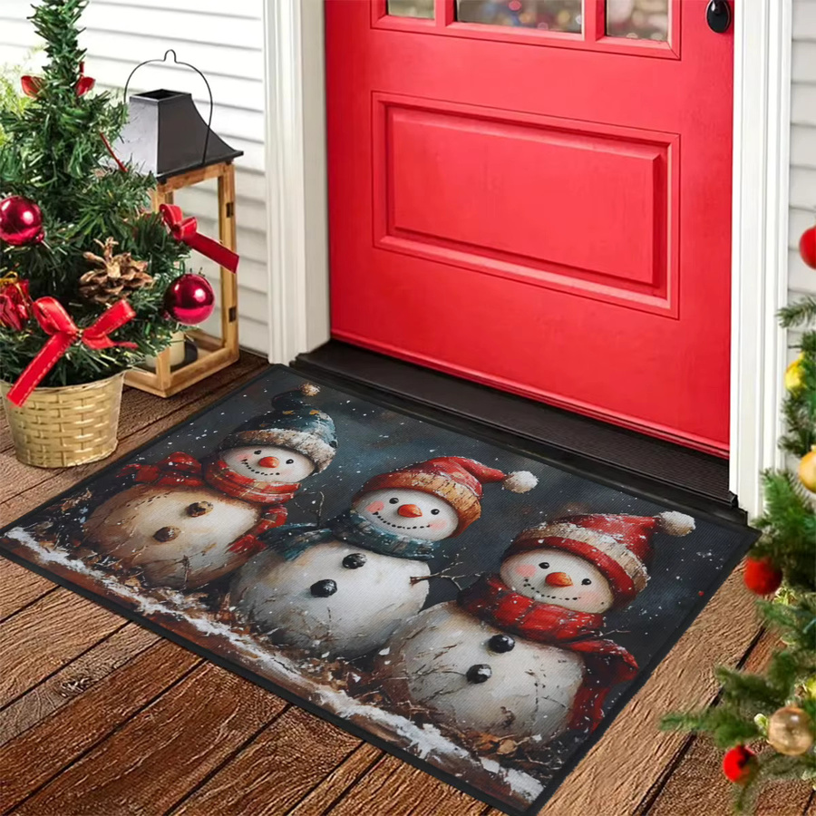 PATIMATE Weihnachtliche Schneemann Fußmatte für Outdoor und Zuhause, Wetterfest, Mehrfarbig - Bild 4