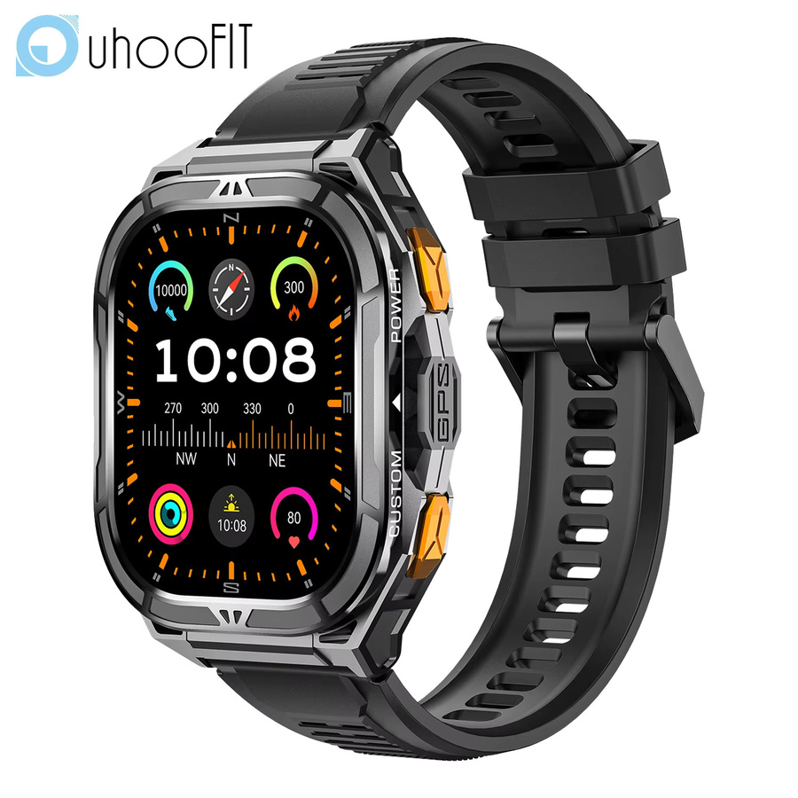 Uhoofit Smartwatch mit 1,96 Zoll AMOLED Display, GPS, Bluetooth Anruffunktion, Herzfrequenz- und Schlafüberwachung, 5ATM Wasserdicht, Unisex, Farbe: Schwarz/Silber - Bild 6