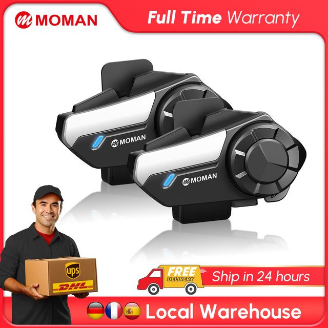Moman Motorrad-Intercom-System H2S Bluetooth Helm-Headset mit Musikfreigabe in Schwarz - Bild 1
