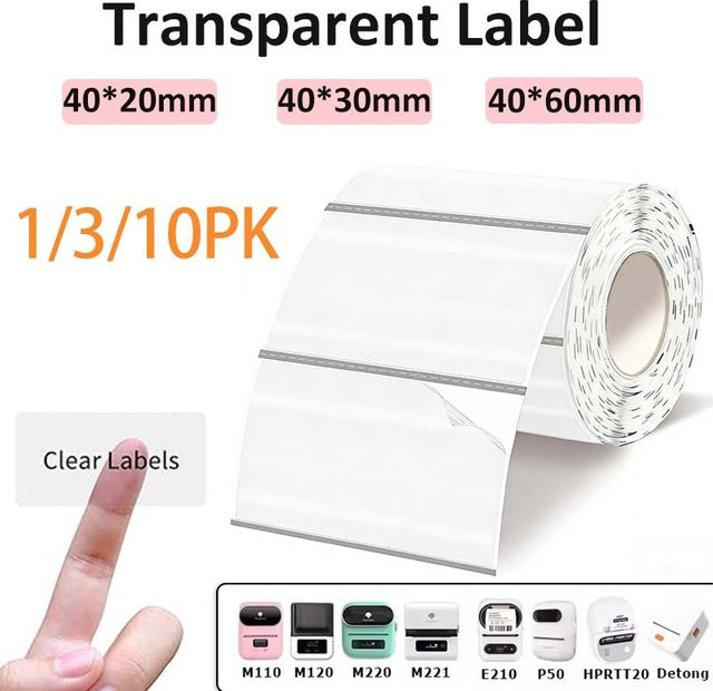 Phomemo Transparente Thermoetiketten, wasserfeste selbstklebende Aufkleberrollen für Drucker Phomemo M110 M220 Marklife P50 P80 - Bild 1