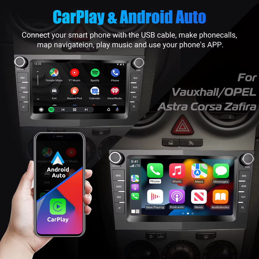 ESSGOO Android 14 Autoradio mit 7 Zoll Display für Opel Astra Corsa Zafira Meriva Vectra inklusive Apple CarPlay, Android Auto, GPS, WiFi, Bluetooth und Lenkradsteuerung in Schwarz - Bild 6