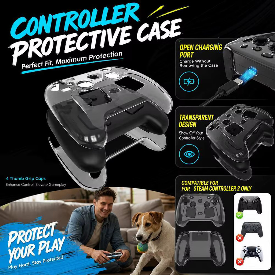 Transparentes Hartschalen-Gehäuse für Steam Controller 2 mit Joystick-Kappe und kratzfester Abdeckung - Bild 2
