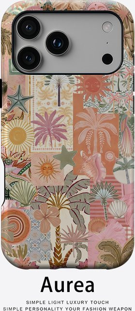 Robuste doppelschichtige iPhone Handyhülle mit Tropische Collage Design von Potdemiel in Multicolour für iPhone 17 16 15 14 13 Pro Max Plus mit Magnetfunktion - Bild 1