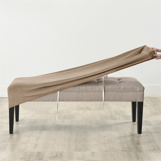 Beige Bankbezug aus Stretch-Samt für Esszimmer und Schlafzimmer, elastischer Schonbezug für Fußhocker und Bänke - Bild 1
