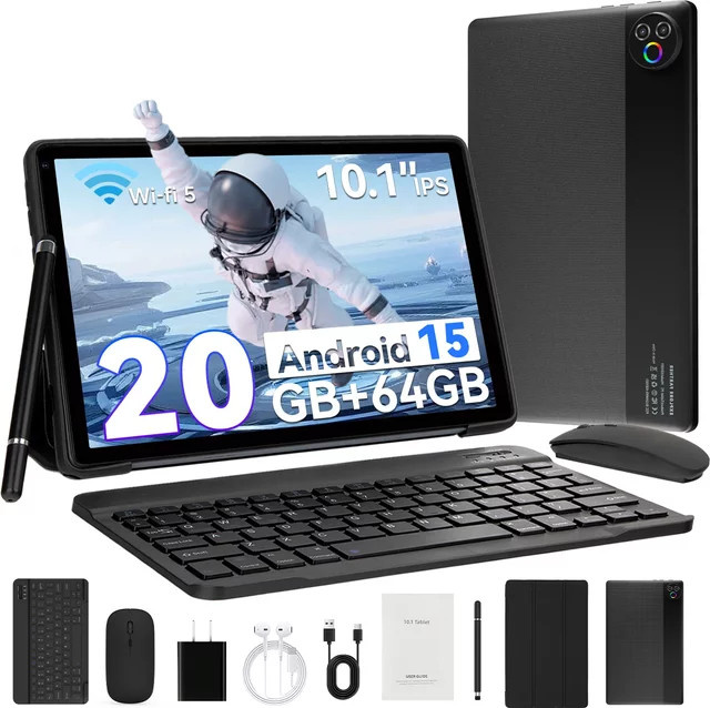 URAO Android 15 Tablet mit 10 Zoll HD IPS Touchscreen, 20GB RAM, 64GB ROM, Schwarz - Bild 1