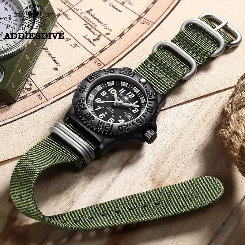 ADDIES Armbanduhr Quarz, Edelstahl, Textil/NATO, Schwarz, Herren - Bild 1